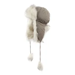 W226E Beige-White Women'S Warm Winter Hat Eared Winter Hat With Neck Tie