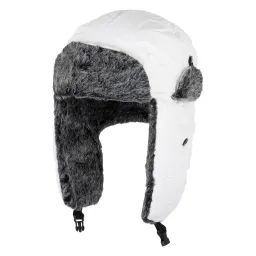 W118A White Warm Winter Hat With Drawstring Ears