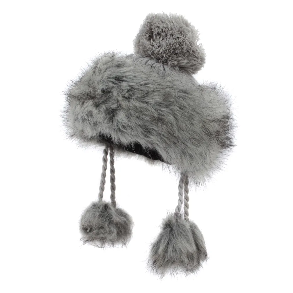 W169H Grey Winter Hat Warm Mongolian Hat With Knitted