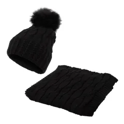 W358Dk Black Haker Women'S Winter Set Knitted Hat With Scarf