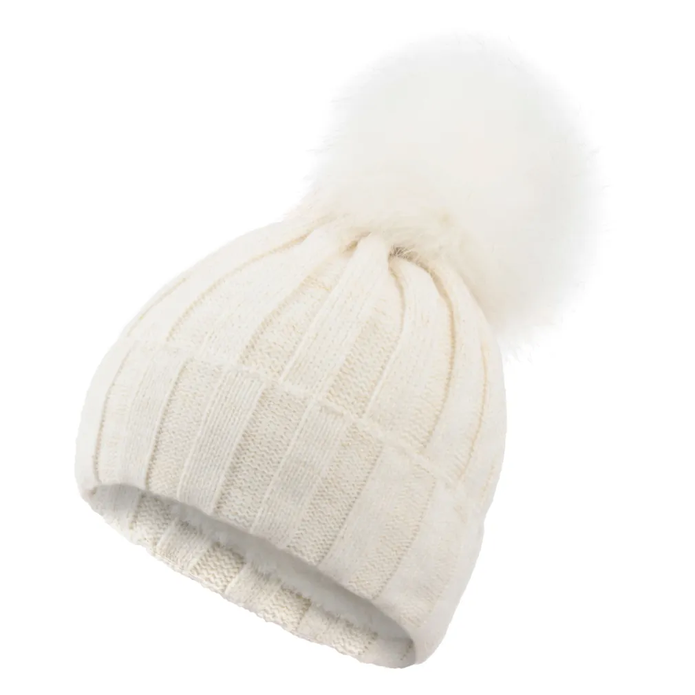 W359Ac Ecru Haker Women'S Winter Hat With Knitwear And Pompon With Gold Trim