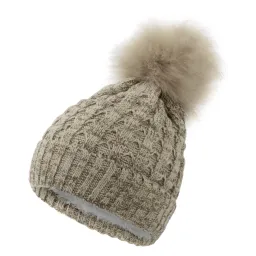 W364Bc Khaki Haker Women'S Winter Hat With Knitwear And Pompon