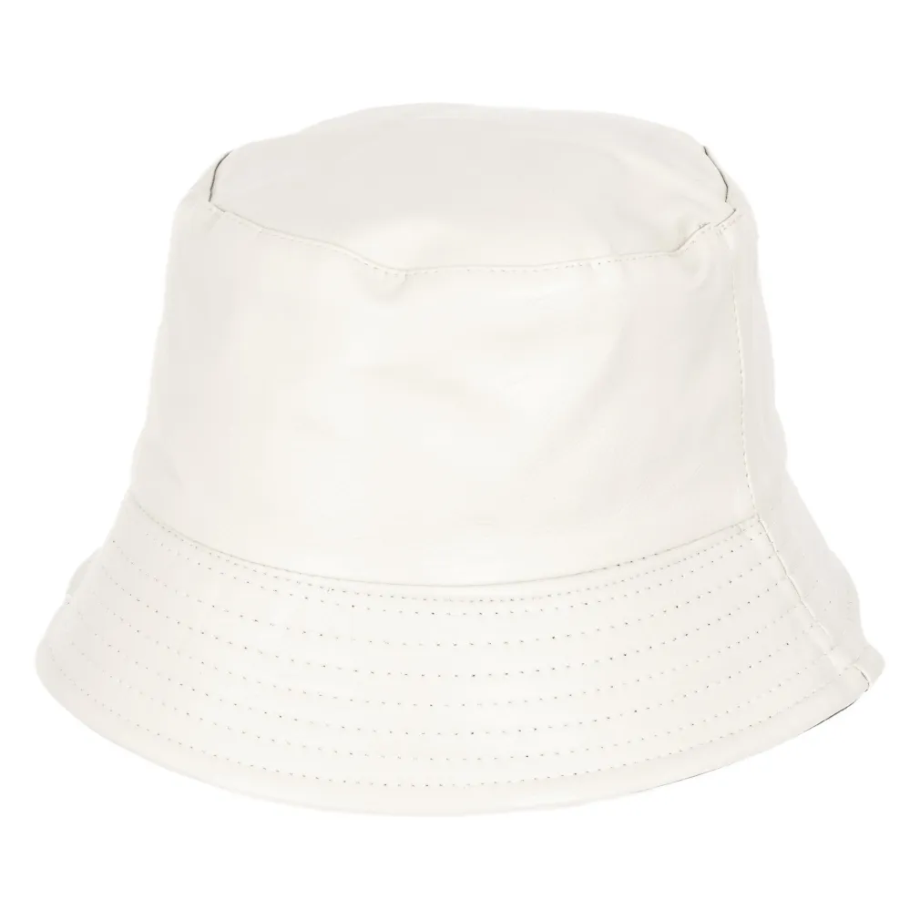 R236D Kremowo czarny skórzany kapelusz dwustronny bucket rybacki Polar Fashion