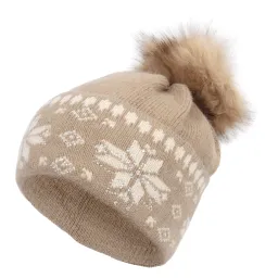 W331E Brown Polar Fashion Warm Winter Hat Beanie Original Design Snowflake Pompon