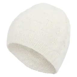 W313A Girls White Haker Beanie Hat With Knitted Original Design