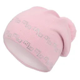 W255C Pink Women'S Winter Hat With Rhinestones Warm With Fleece