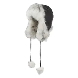 W161B Black-White Melange Eared Winter Hat Ortalion Insulated Fur