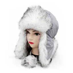 W163C Grey Melange Women'S Eared Winter Hat Ortalion Insulated Fur