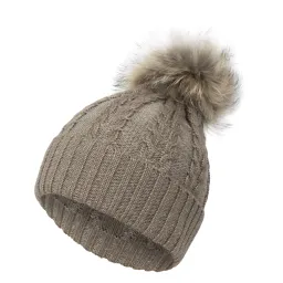 W402A Beige Women'S Knitted Winter Hat With A Pompom