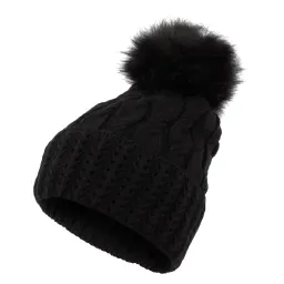 W358DC Czarna Haker damska zimowa czapka z dzianiny z pomponem