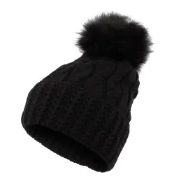 W358Dc Black Haker Women'S Winter Hat With Knitwear And Pompon