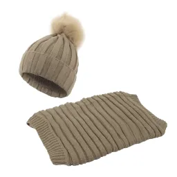 W359Bk Khaki Haker Women'S Winter Set Knitted Hat With Scarf