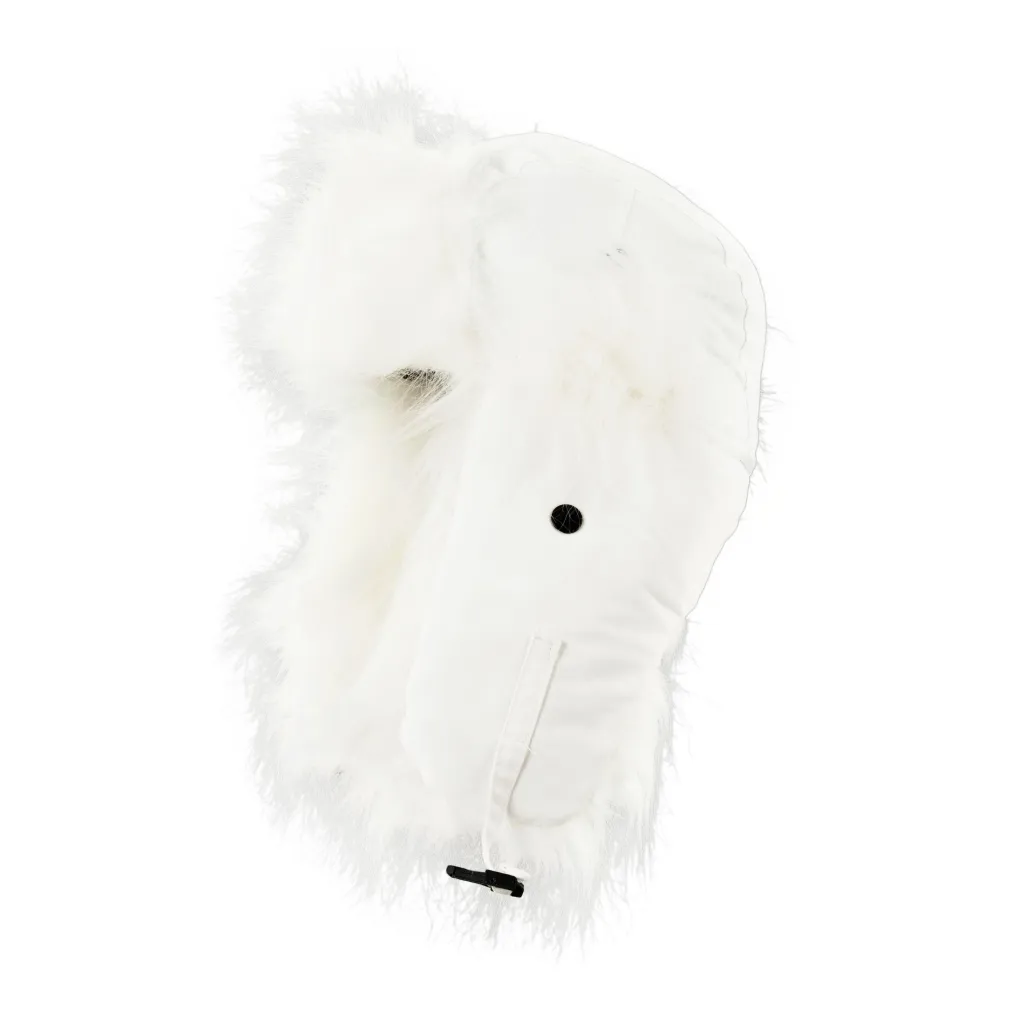 W195A White Warm Winter Hat With Fleece Lining And Ear Flaps