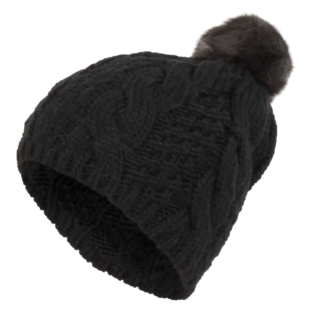 W261Cc Black Knitted Acrylic Winter Hat With Pompon