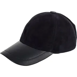 K205G Navy Leather Cotton Baseball Cap