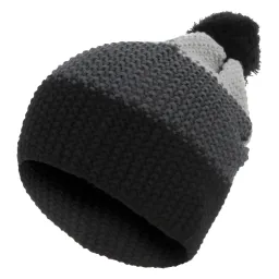 W328F Grey-Dark Grey-Black Warm Winter Hat Beanie Type Dwarf Smurf With Three-Color Stripes And Pompon Haker