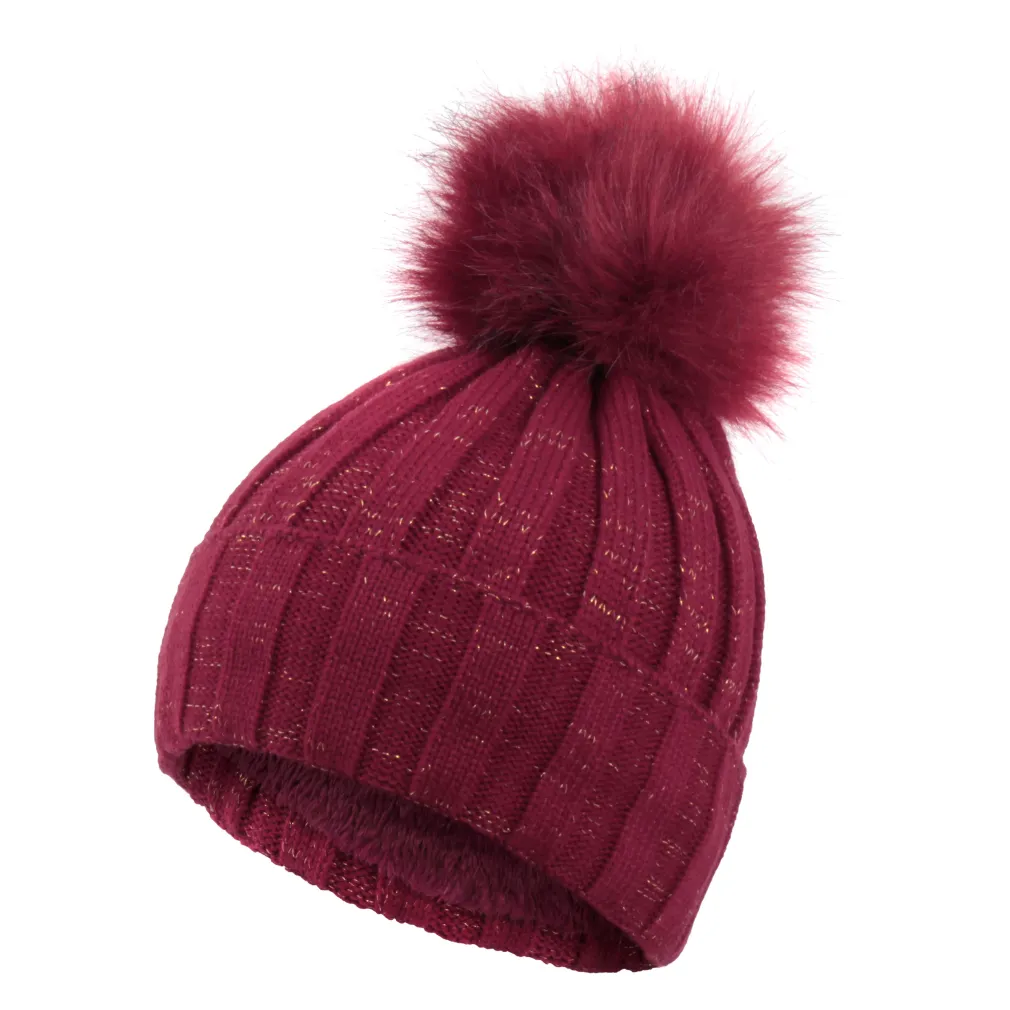 W359Cc Red Haker Women'S Winter Hat With Knitwear And Pompon With Gold Trim