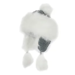 W182H Grey With White Fur-Lined Warm Winter Hat Earmuffs With Earflap