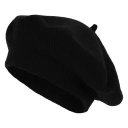 W479G Czarny damski beret francuski z antenką