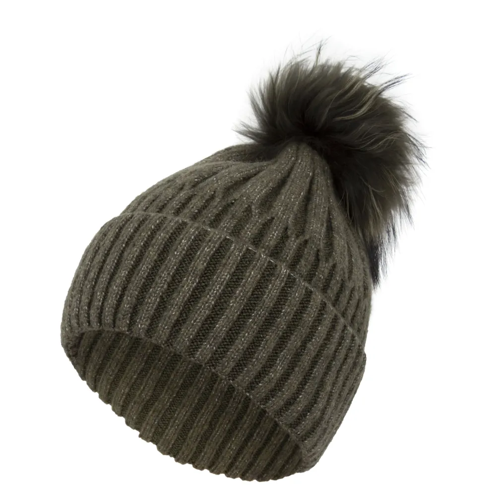 W403D Khaki Women'S Knitted Winter Hat With A Pompom