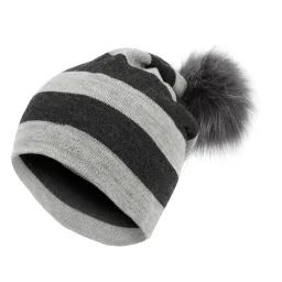 W333B Szaro-czarna Najmodniejsze pasy Haker beanie damska czapka z dzianiny oryginalny design pompon