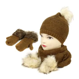 W324Bkr Brown Winter Set Women'S Hat Scarf And Gloves