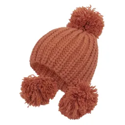 W229G Orange Warm Knitted Winter Hat With Decorative Pom-Poms