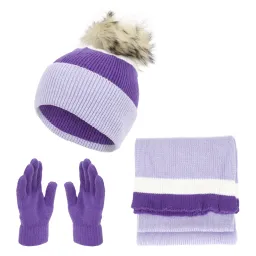 W453F Damski zimowy komplet fioletowy czapka szalik rękawiczki