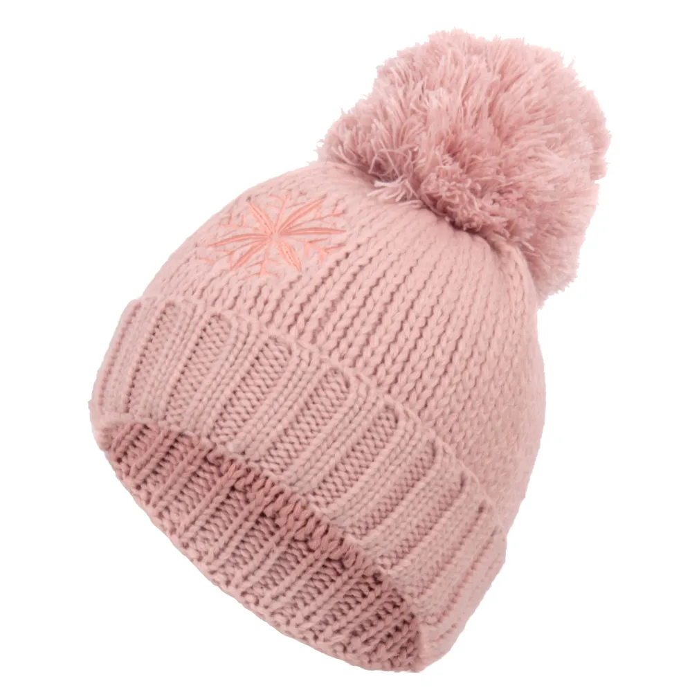 W218E Pink Women'S Winter Hat Knitted Acrylic With Pompon