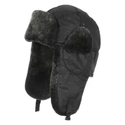 W97A Black A Warm Winter Hat Earflap Fastened At The Neck