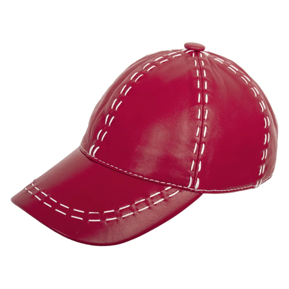 K206G Red Leather Baseball Cap