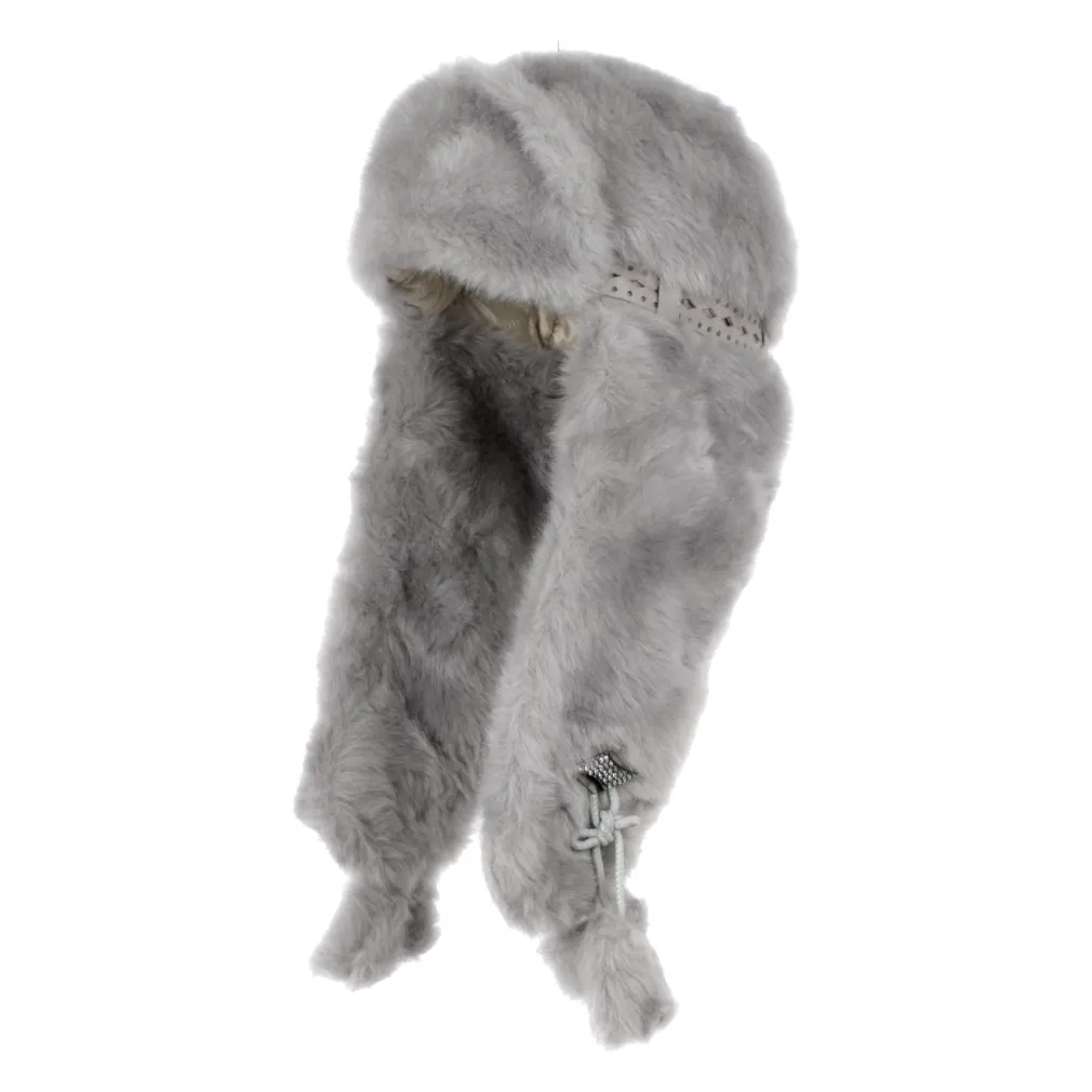 W186C Grey Eared Winter Hat Type Long-Eared Made With Eco Fur Insulated