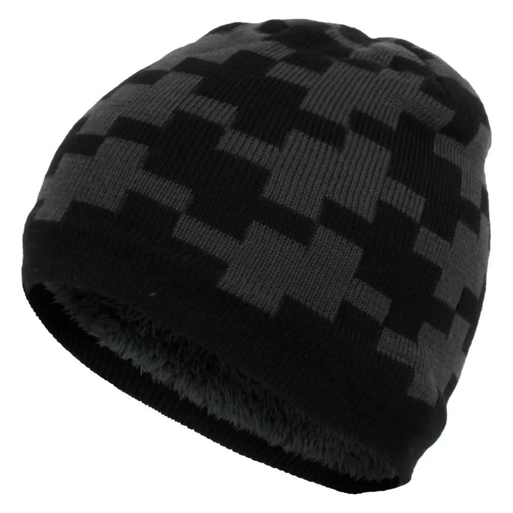 W345F Black-Dark Grey Warm Hat Knitted With Soft Faux Fur Lining