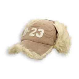 W54A Beige Warm Eared Winter Hat With Visor Insulated With Acrylic Fur Fastened At The Neck