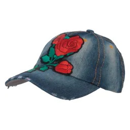 K156A Bawełniana czapka bejsbolówka damska z różą