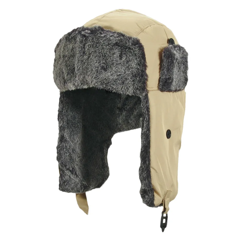 W02C Beige Pilot Eared Winter Hat Waterproof