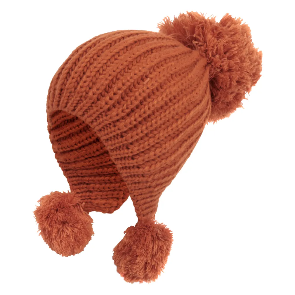 W221E Orange A Warm Winter Hat With Knitwear With Pompon