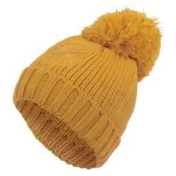 W218G Yellow Women'S Winter Hat Knitted Acrylic With Pompon