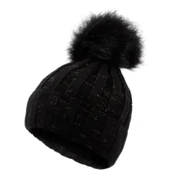 W359Dc Black Haker Women'S Winter Hat With Knitwear And Pompon With Gold Trim