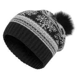 W321C Black Polar Fashion Warm Winter Hat Beanie Original Design Snowflake Pompon