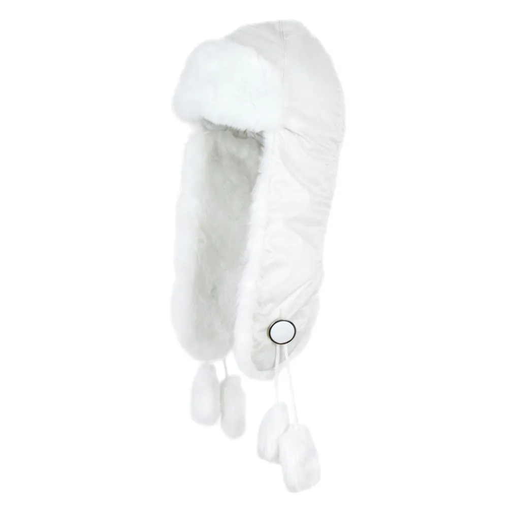 W177C White Warm Winter Hat With Long-Eared