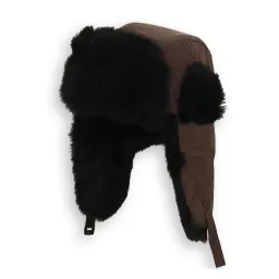 W44F Brown-Black A Warm Eared Winter Hat Insulated With Natural Rabbit Fur