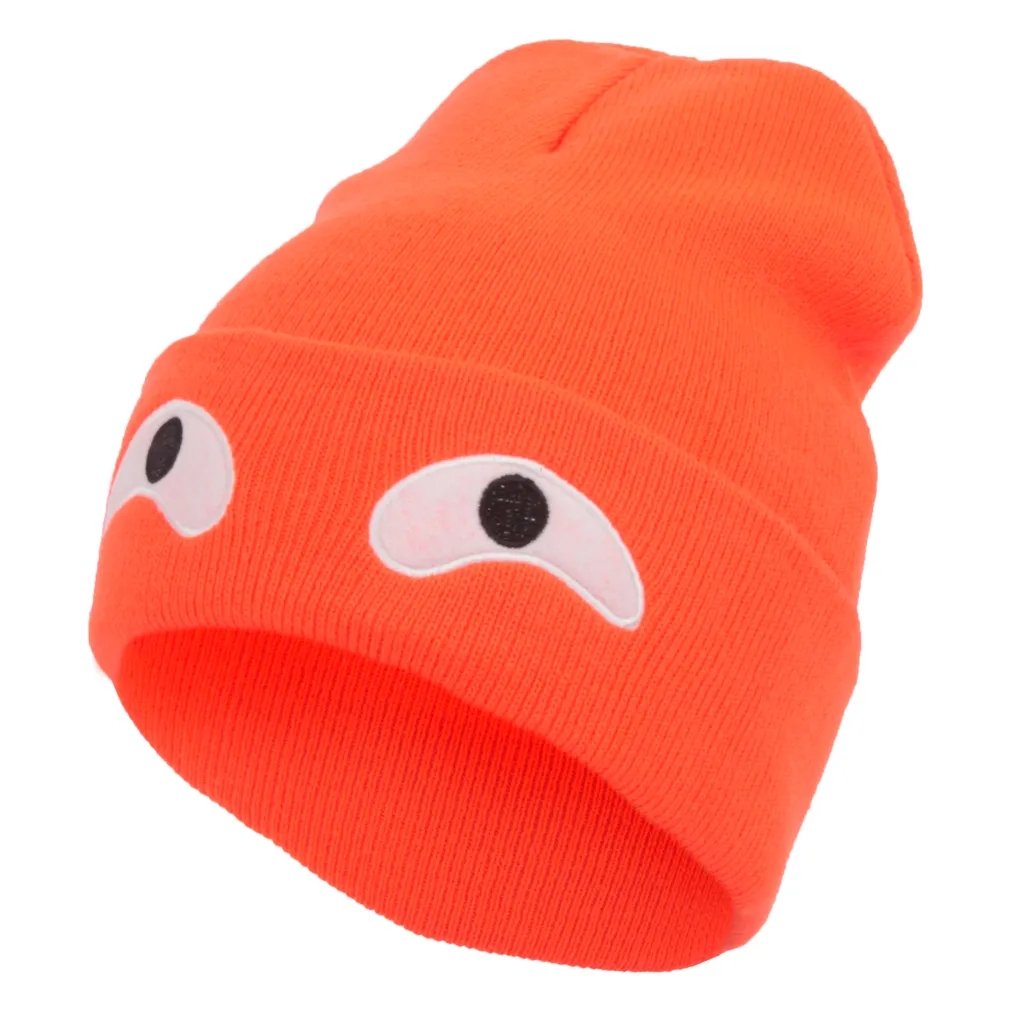 W245E Orange Beanie Winter Hat With Knitted Eye