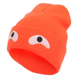 W245E Pomarańczowa Beanie zabawne czapki zimowe z dzianiny oczy