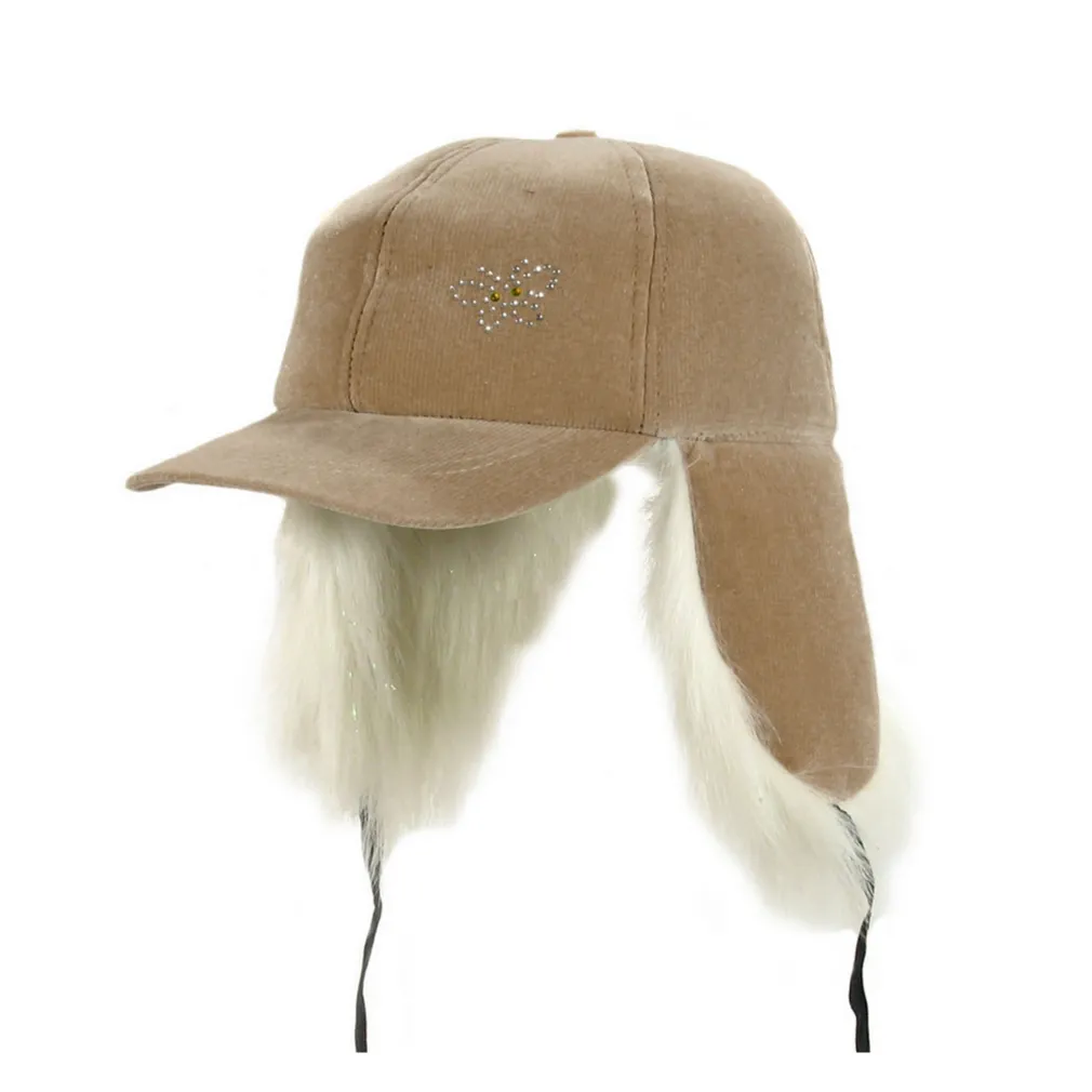 W30E Brown A Warm Eared Baseball Cap With Visor Insulated With Acrylic Fur