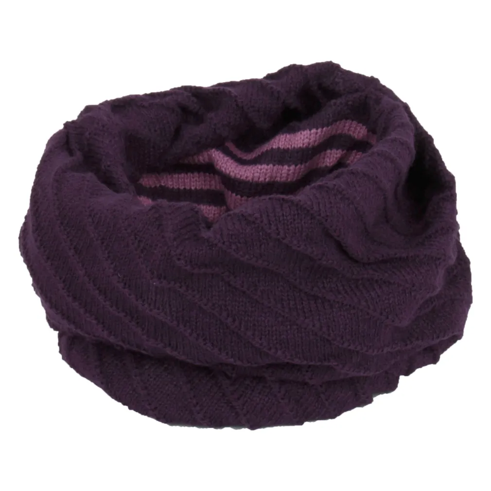 W327D Purple Warm Knitted Winter Scarf Hat 2 In 1