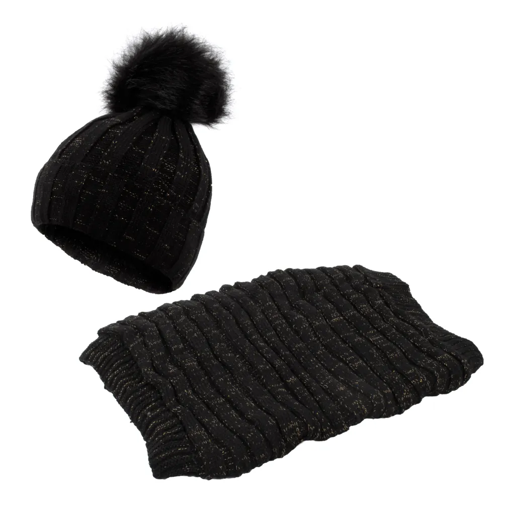 W359Dk Black Haker Women'S Winter Set Knitted Hat With Scarf