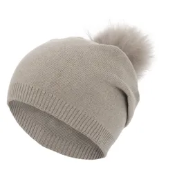 W439C Beige Polar Fashion Winter Hat Beanie Made With Cashmere And Viscose Pompon With Jenot