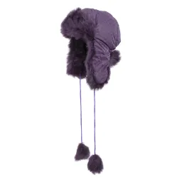 W226C Purple Women'S Warm Winter Hat Eared Winter Hat With Neck Tie