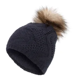 W315E Granatowa Haker beanie damska czapka z dzianiny oryginalny design pompon